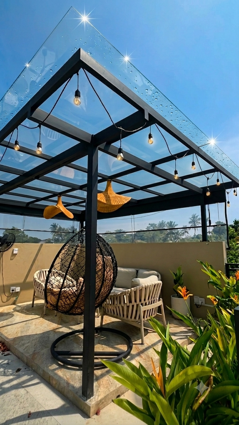 Modern Tempered Glass Roof with Steel Framework