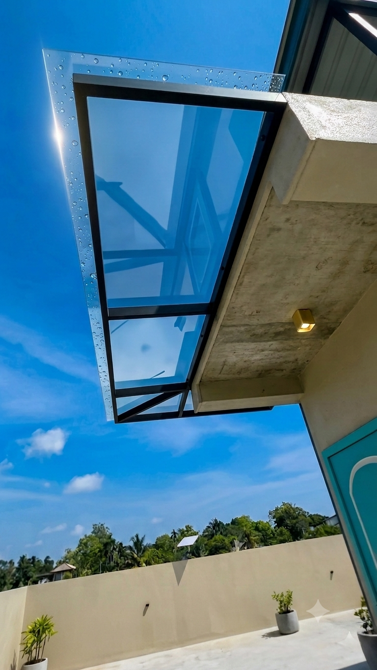 Modern Tempered Glass Entrance Canopy with Matte Black Frame
