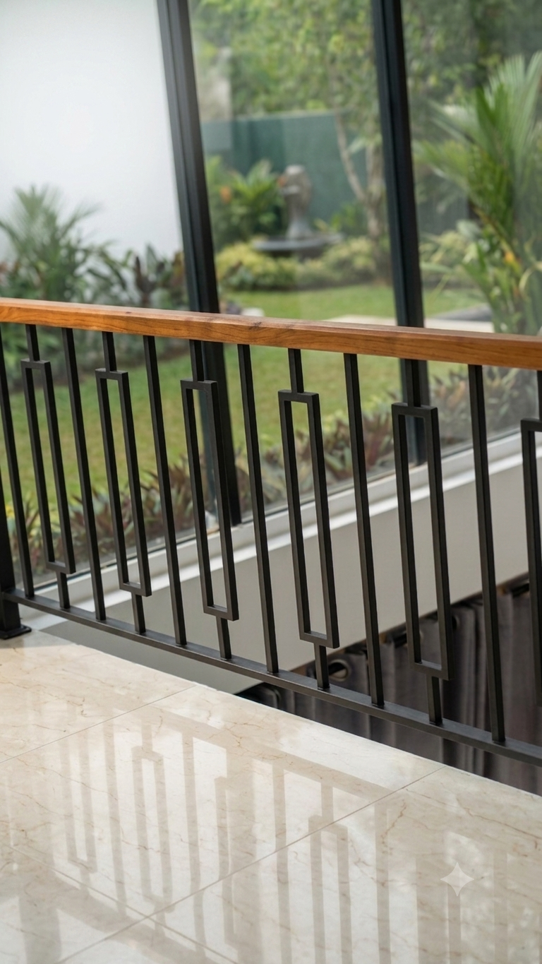 Geometric Metal Balustrade with Timber Handrail
