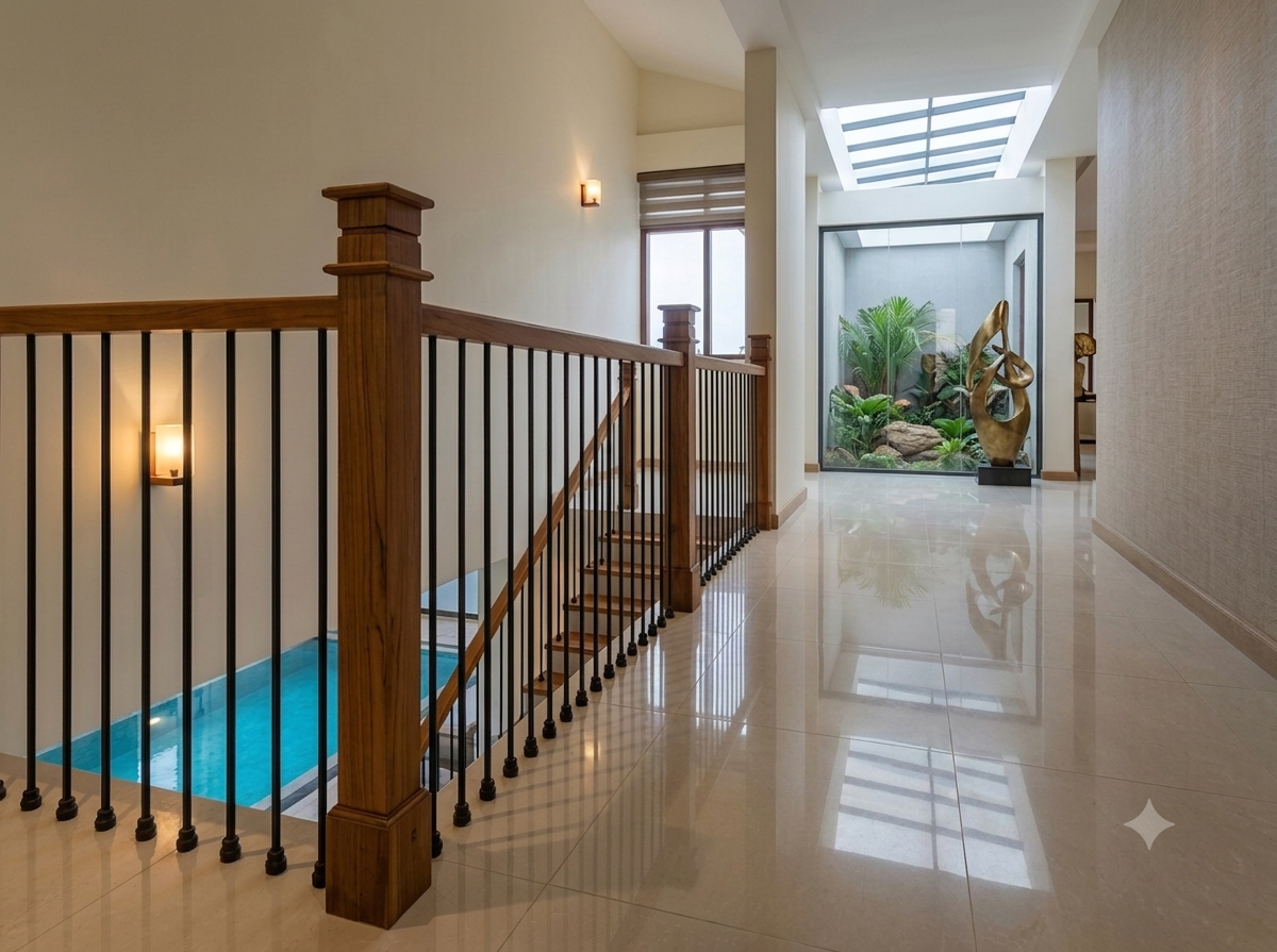 Classic Baluster Handrail with Premium Wooden Posts
