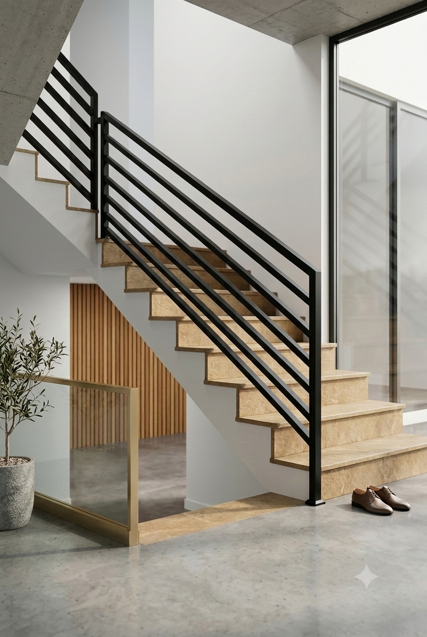 Minimalist Parallel Bar Steel Balustrade