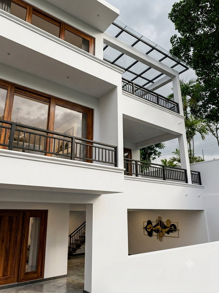 Contemporary Multi-Level Exterior Balustrade & Canopy System