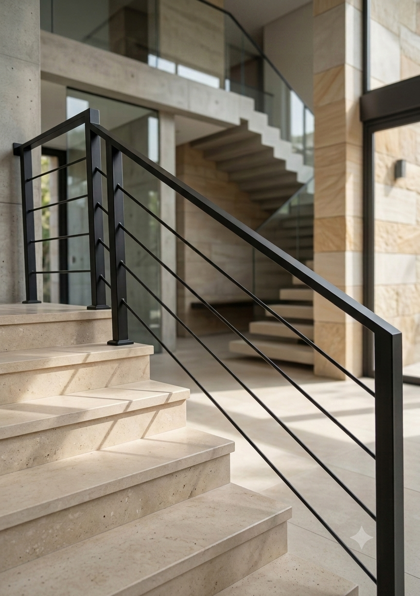 Modern Horizontal Cable Metal Stair Railing System